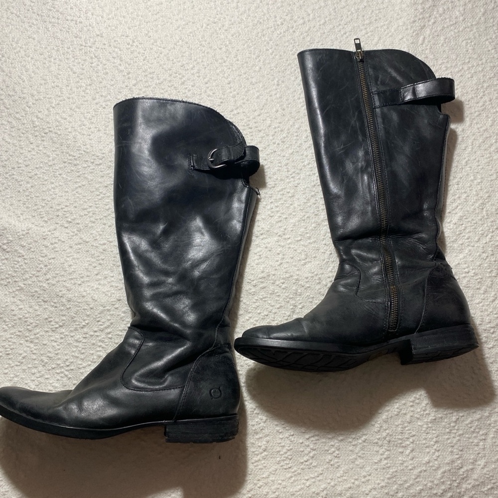 Black Leather Knee-High Boots